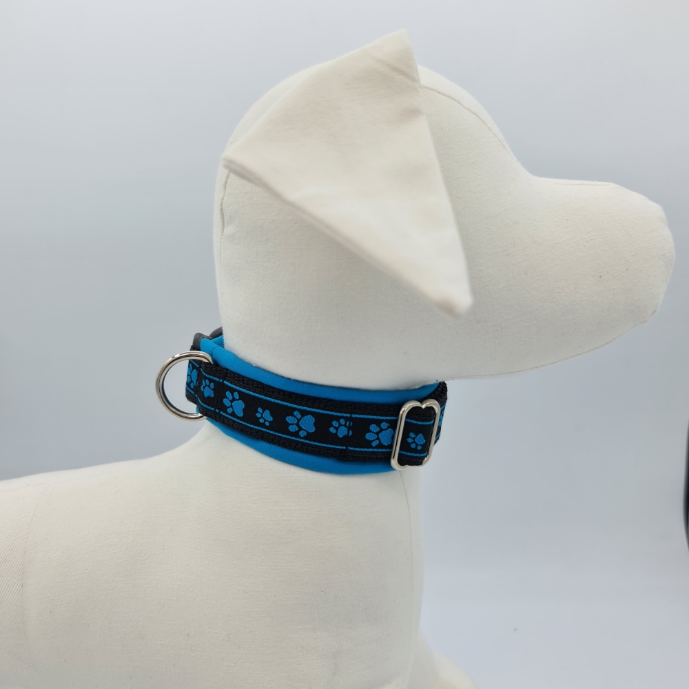 Halsband schwarz-blau mit Pfötchen, verstellbar & gepolstert